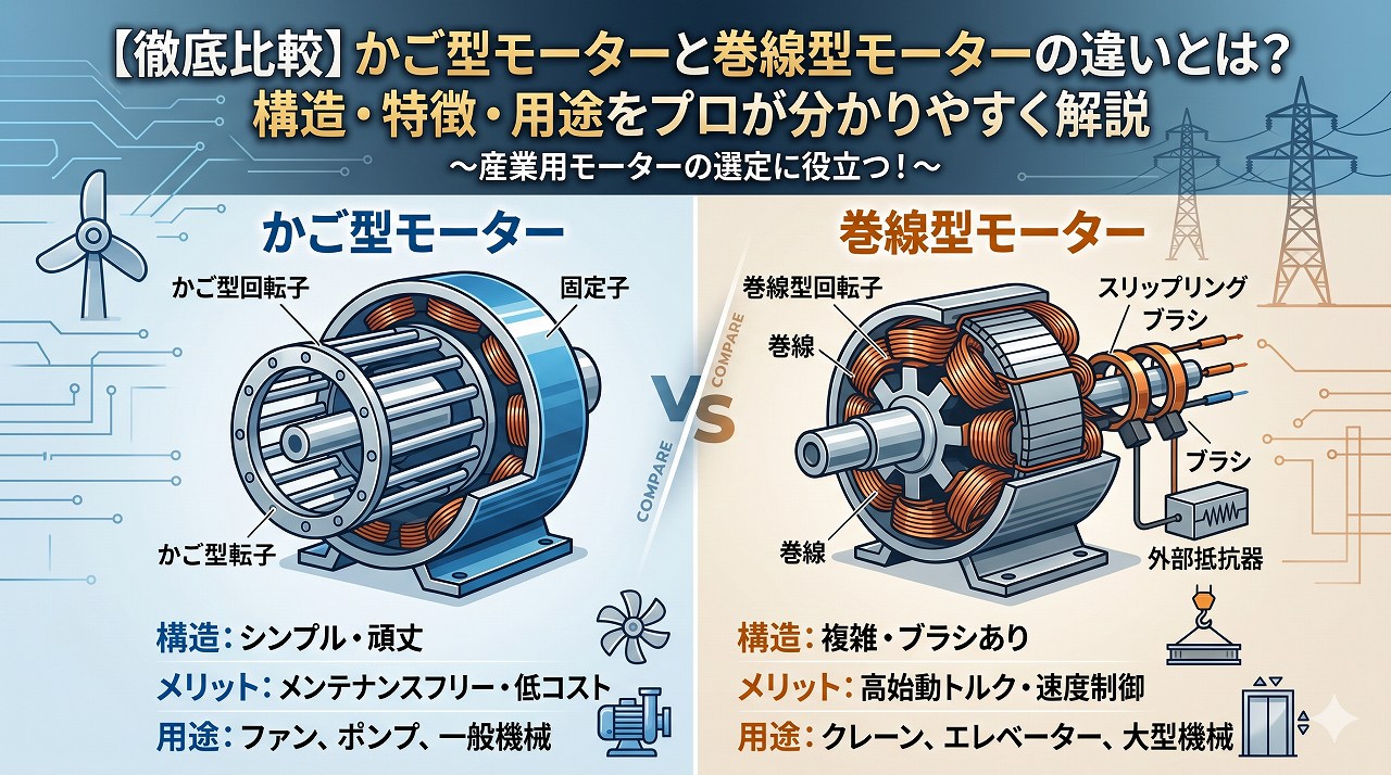 かご型モーターと巻線型モーターの違いとは？構造・特徴・用途をプロが分かりやすく解説｜モーターメンテナンス.com｜昭和電機株式会社